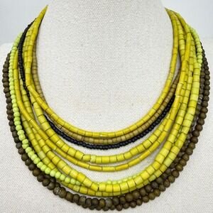 Manouk Chunky Layered Beaded Necklace Yellow Boho Statement Bright Bold